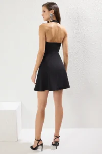 TRENDYOLMİLLA Black A-Kesim Weaving Chic Short Evening Gown Gece Graduation Dress - Image 5