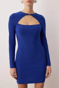 TRENDYOLMİLLA Saks Blue Fitted Knitting Short Chic Evening Gown Gece Graduation Dress - Image 3