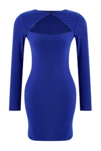 TRENDYOLMİLLA Saks Blue Fitted Knitting Short Chic Evening Gown Gece Graduation Dress - Image 5
