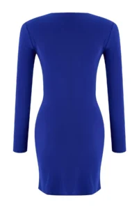 TRENDYOLMİLLA Saks Blue Fitted Knitting Short Chic Evening Gown Gece Graduation Dress - Image 6