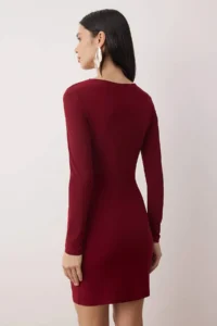 TRENDYOLMİLLA Burgundy Fitted Knitting Short Chic Evening Gown Gece Graduation Dress - Image 4