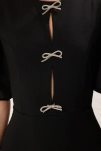 TRENDYOLMİLLA Black A-Kesim with bow Knitting Chic Evening Gown Gece Mezuiyet her dress - Image 3