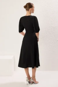 TRENDYOLMİLLA Black A-Kesim with bow Knitting Chic Evening Gown Gece Mezuiyet her dress - Image 4