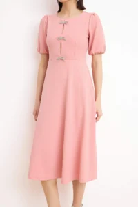 TRENDYOLMİLLA Light Pink Plain Skirt Opened at Waist with bow Knitting Finike Midi Unlined Elegant/Evening Dress - Image 3