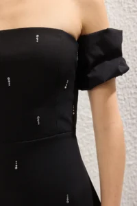 TRENDYOLMİLLA Black Carmen Collar Stone Print Detailed Weaving Midi Chic Evening Gown Night Graduation her dress - Image 3
