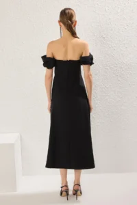 TRENDYOLMİLLA Black Carmen Collar Stone Print Detailed Weaving Midi Chic Evening Gown Night Graduation her dress - Image 4