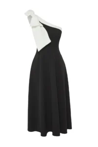 TRENDYOLMİLLA Black-White Bow Detailed Evening Gown Night Graduation Dress - Image 5