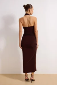 TRENDYOLMİLLA Brown Body-Fitting Accessory Detailed Weaving Maxi Evening Gown Gece Graduation Dress - Image 4