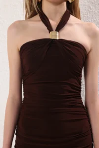 TRENDYOLMİLLA Brown Body-Fitting Accessory Detailed Weaving Maxi Evening Gown Gece Graduation Dress - Image 7