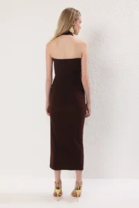 TRENDYOLMİLLA Brown Body-Fitting Accessory Detailed Weaving Maxi Evening Gown Gece Graduation Dress - Image 8