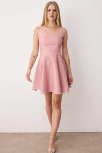 TRENDYOLMİLLA Pink A Cut jacquard Mini Chic Gece Graduation Dress