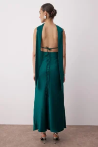 TRENDYOLMİLLA Petrol Blue Blue Blue Shawl Detailed Satin Weaving Maxi Evening Gown Gece Graduation Dress - Image 6