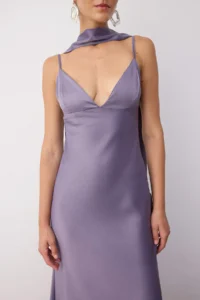 TRENDYOLMİLLA Lilac Shawl Detailed Satin Weaving Maxi Evening Gown Gece Graduation Dress - Image 3