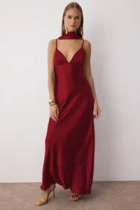 TRENDYOLMİLLA Rejection Shawl Detailed Satin Weaving Maxi Evening Gown Gece Graduation Dress - Image 2