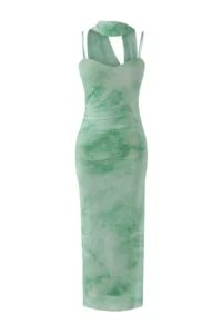 TRENDYOLMİLLA Green Scarf Detailed Tulle Maxi Knitting Dress - Image 5