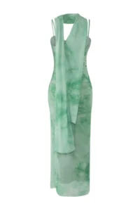 TRENDYOLMİLLA Green Scarf Detailed Tulle Maxi Knitting Dress - Image 7