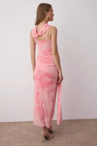TRENDYOLMİLLA Fuchsia Scarf Detailed Tulle Maxi Knitting Dress - Image 4
