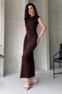 TRENDYOLMİLLA Brown Fitted Maxi Chic Night Evening Gown Graduation Dress - Image 2