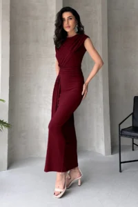 TRENDYOLMİLLA Burgundy Fitted Maxi Chic Night Evening Gown Graduation Dress - Image 2