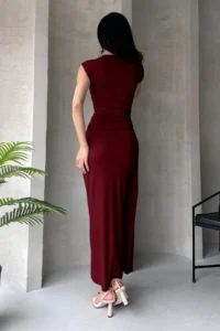 TRENDYOLMİLLA Burgundy Fitted Maxi Chic Night Evening Gown Graduation Dress - Image 3