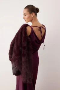 TRENDYOLMİLLA Purple A-Kesim Off-Shoulder Neck Satin Maxi Chic her dress - Image 2