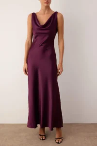 TRENDYOLMİLLA Purple A-Kesim Off-Shoulder Neck Satin Maxi Chic her dress - Image 3