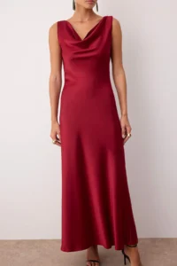 TRENDYOLMİLLA Rejection A-Kesim Off-Shoulder Neck Satin Maxi Chic Dress - Image 3