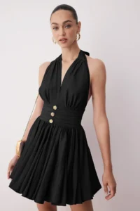 TRENDYOLMİLLA Black Waist Opening/skater Fall Detailed Siphon Short/Mini Dress - Image 2