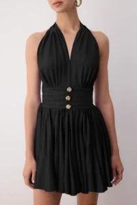 TRENDYOLMİLLA Black Waist Opening/skater Fall Detailed Siphon Short/Mini Dress - Image 3