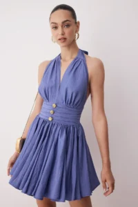 TRENDYOLMİLLA Mavi Waist Opening/skater Fall Detail Siphon Short/Mini Dress - Image 2