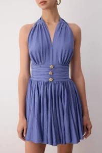 TRENDYOLMİLLA Mavi Waist Opening/skater Fall Detail Siphon Short/Mini Dress - Image 3