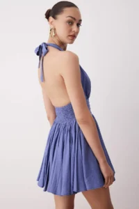 TRENDYOLMİLLA Mavi Waist Opening/skater Fall Detail Siphon Short/Mini Dress - Image 4