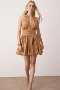 TRENDYOLMİLLA Brown Waist Opening/skater Fall Detailed Siphon Short/Mini Dress