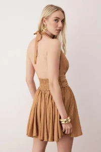 TRENDYOLMİLLA Brown Waist Opening/skater Fall Detailed Siphon Short/Mini Dress - Image 2