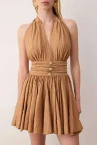 TRENDYOLMİLLA Brown Waist Opening/skater Fall Detailed Siphon Short/Mini Dress - Image 3