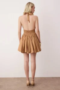 TRENDYOLMİLLA Brown Waist Opening/skater Fall Detailed Siphon Short/Mini Dress - Image 4
