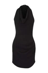 TRENDYOLMİLLA Black Off-Shoulder Neck Satin Mini Weaving her dress - Image 5