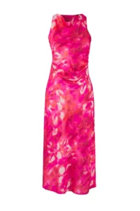 TRENDYOLMİLLA Pink-Multicolored Abstract Satin Midi Unlined Dress - Image 5