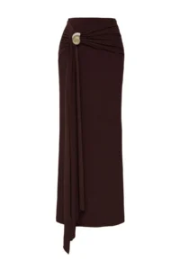TRENDYOLMiLLA Brown Body-Fitting Accessory Detailed Knitting LONG Skirt