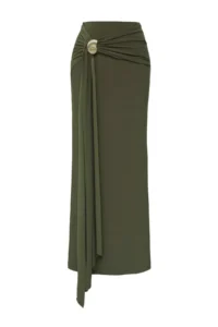 TRENDYOLMiLLA Khaki Body-Fitting Accessory Detailed Knitting LONG Skirt - Image 2