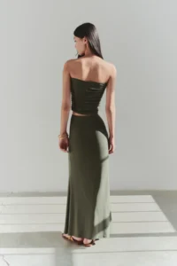 TRENDYOLMiLLA Khaki Body-Fitting Accessory Detailed Knitting LONG Skirt - Image 4