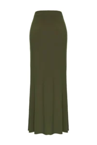 TRENDYOLMiLLA Khaki Body-Fitting Accessory Detailed Knitting LONG Skirt - Image 6