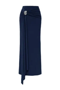 TRENDYOLMiLLA Navy Blue Fitting Accessory Detailed Knitting LONG Skirt