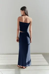 TRENDYOLMiLLA Navy Blue Fitting Accessory Detailed Knitting LONG Skirt - Image 3