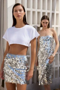 TRENDYOLMiLLA Silver Pullu shiny Sequin Knitting Mini Chic Skirt - Image 2