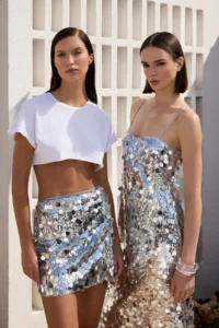 TRENDYOLMiLLA Silver Pullu shiny Sequin Knitting Mini Chic Skirt - Image 3