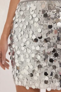 TRENDYOLMiLLA Silver Pullu shiny Sequin Knitting Mini Chic Skirt - Image 6