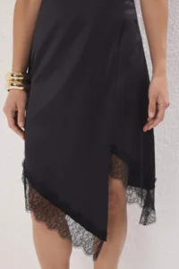 TRENDYOLMiLLA Black Plain Midi Weaving Satin Party Skirt - Image 3