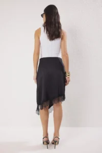 TRENDYOLMiLLA Black Plain Midi Weaving Satin Party Skirt - Image 4