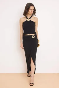 TRENDYOLMİLLA Black Accessory Detailed Blouse Skirt Top and Bottom Set - Image 2